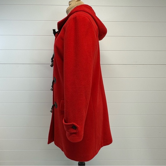 Ralph Lauren Chaps RED Wool Blend Classic Hooded Pea Coat Toggle Closure Sz L - Picture 3 of 8